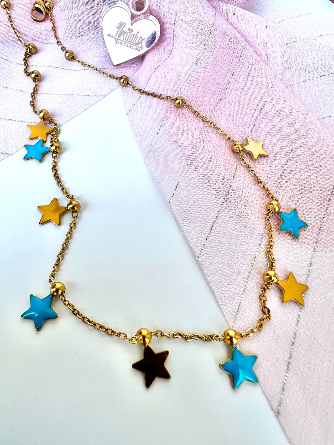 Blue & Gold Star Choker Necklace