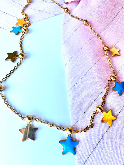 Blue & Gold Star Choker Necklace