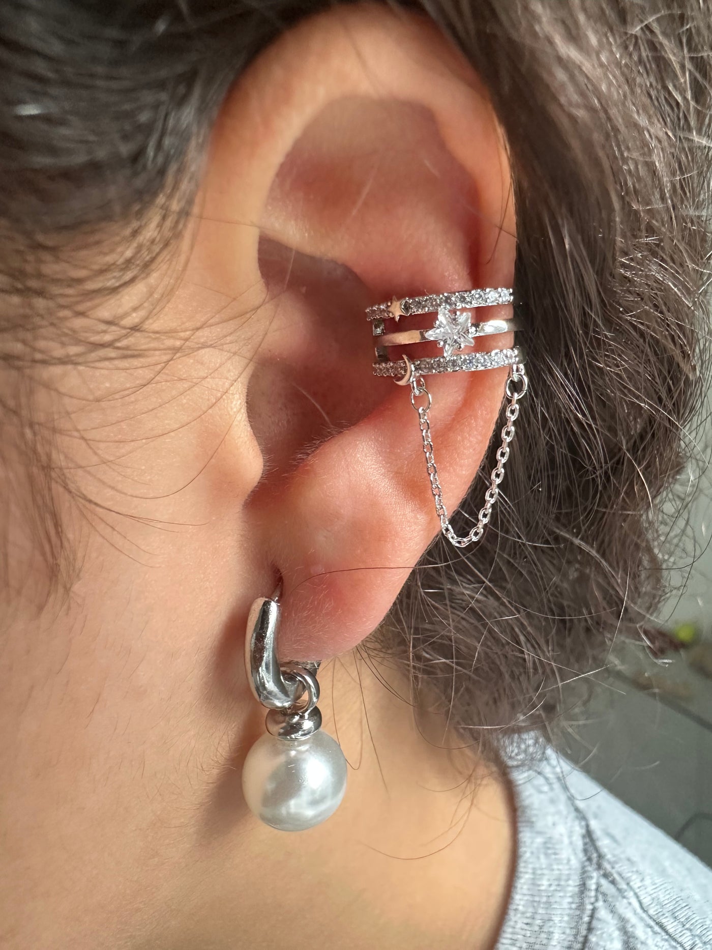 Hanging chain Ear Cuff Earrings