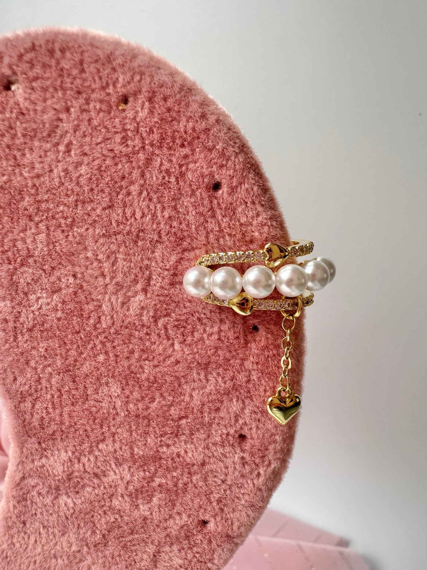 Pearls Ear Cuff Hanging Heart Earrings