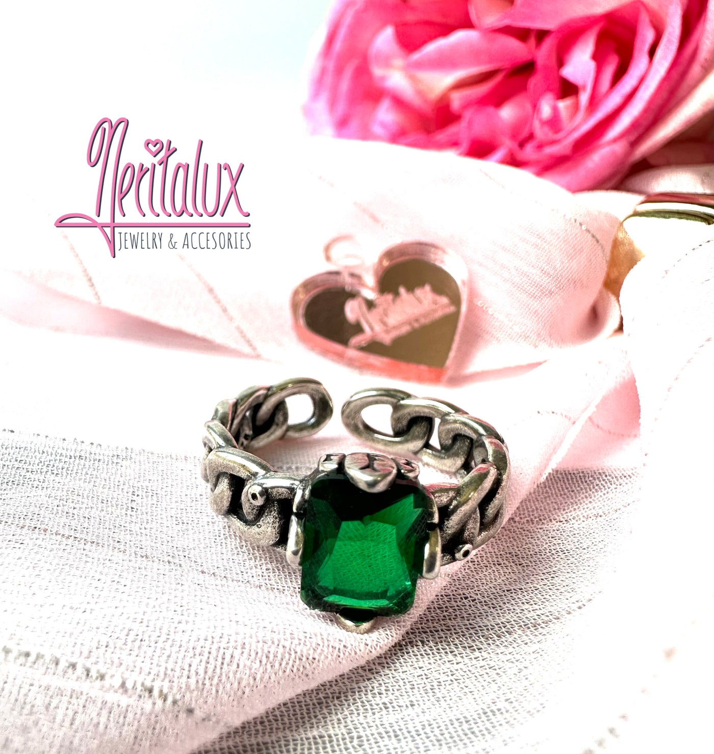 Silver Ring with green stone