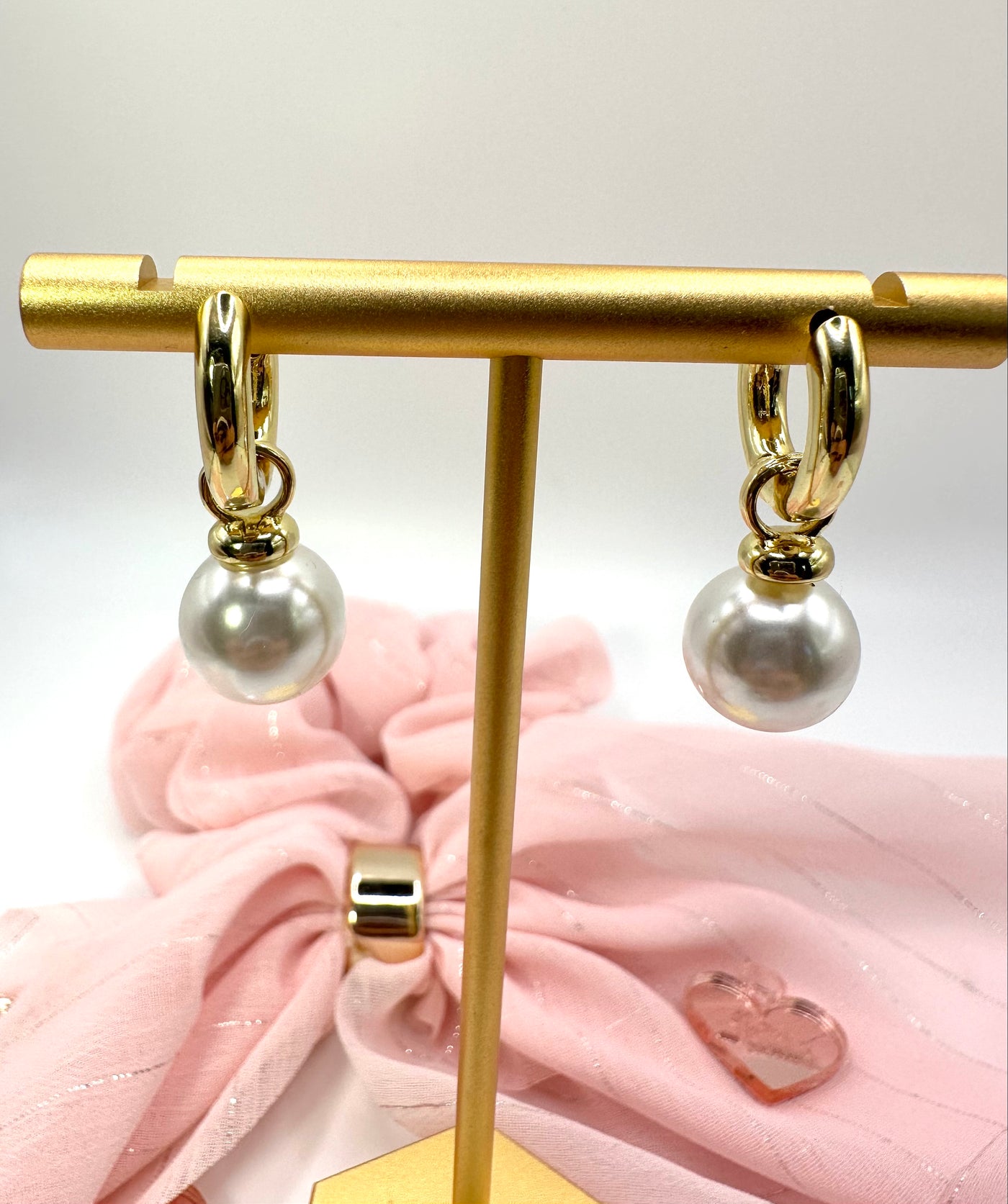 Gold and Silver Pearls Hoops Earring