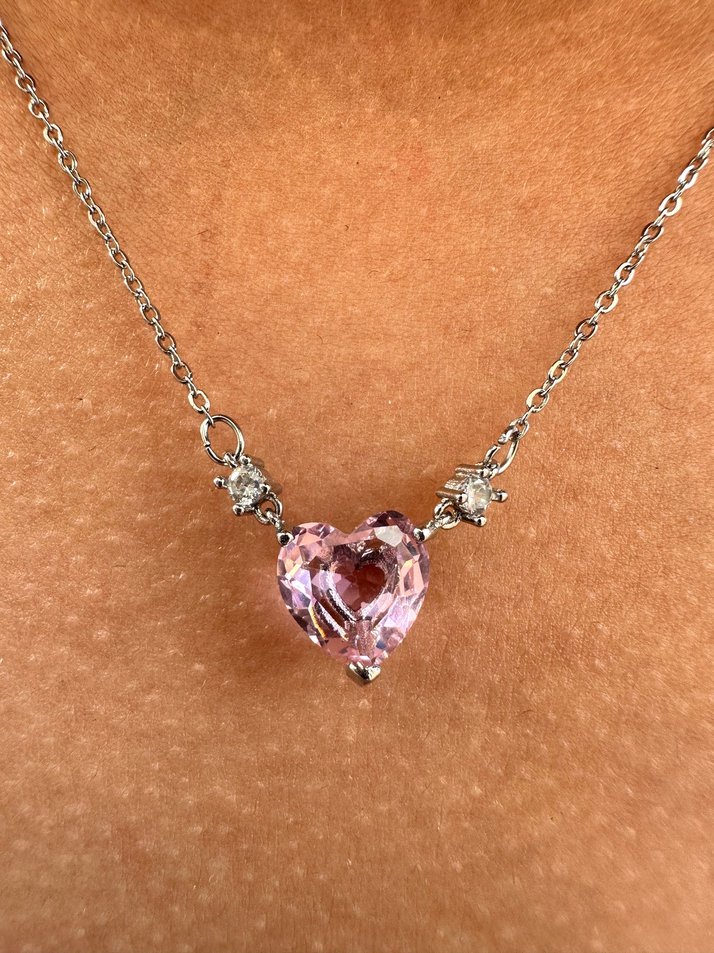 Pink Heart Silver Necklace