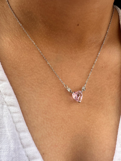 Pink Heart Silver Necklace