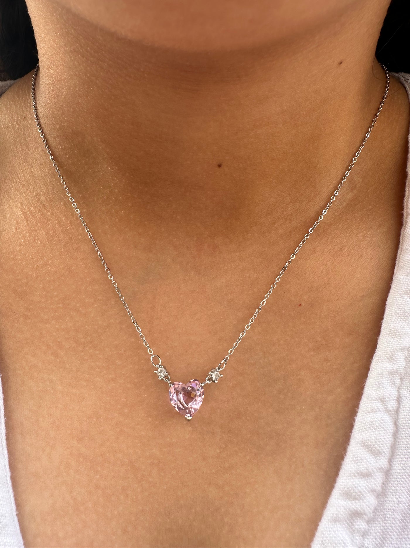 Pink Heart Silver Necklace