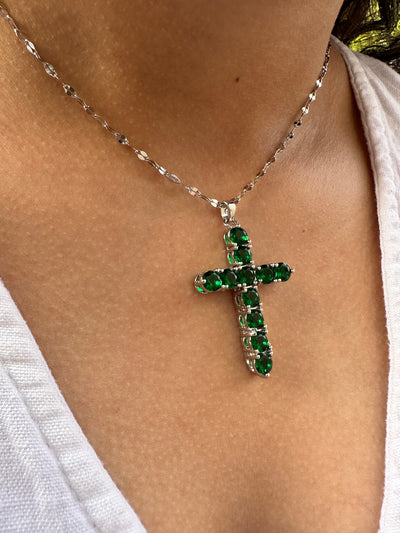 Cross Green Zircon Necklace