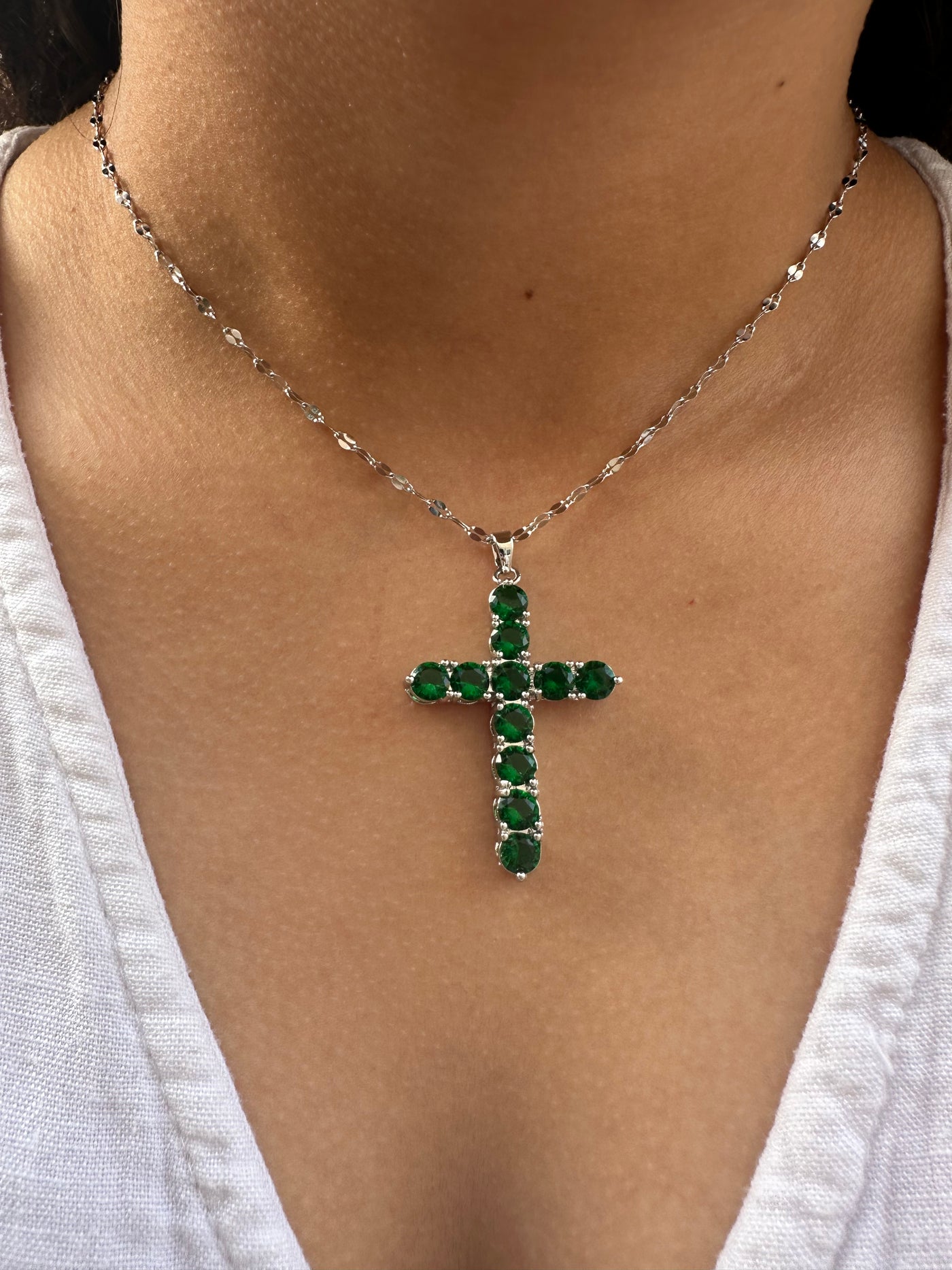 Cross Green Zircon Necklace