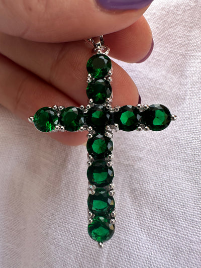 Cross Green Zircon Necklace