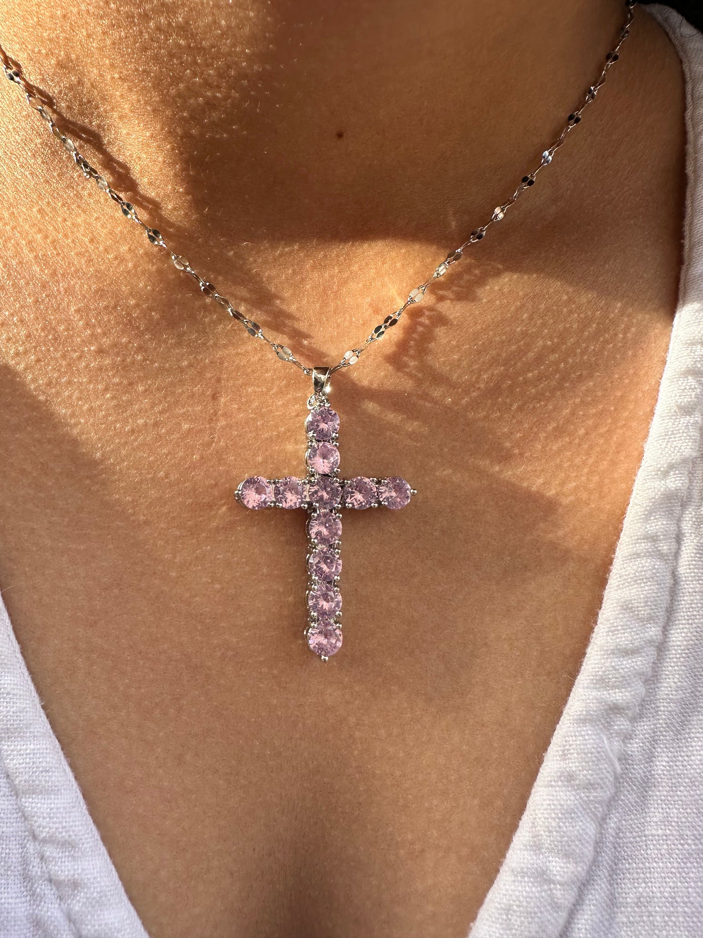 Cross Pink Zircon Necklace