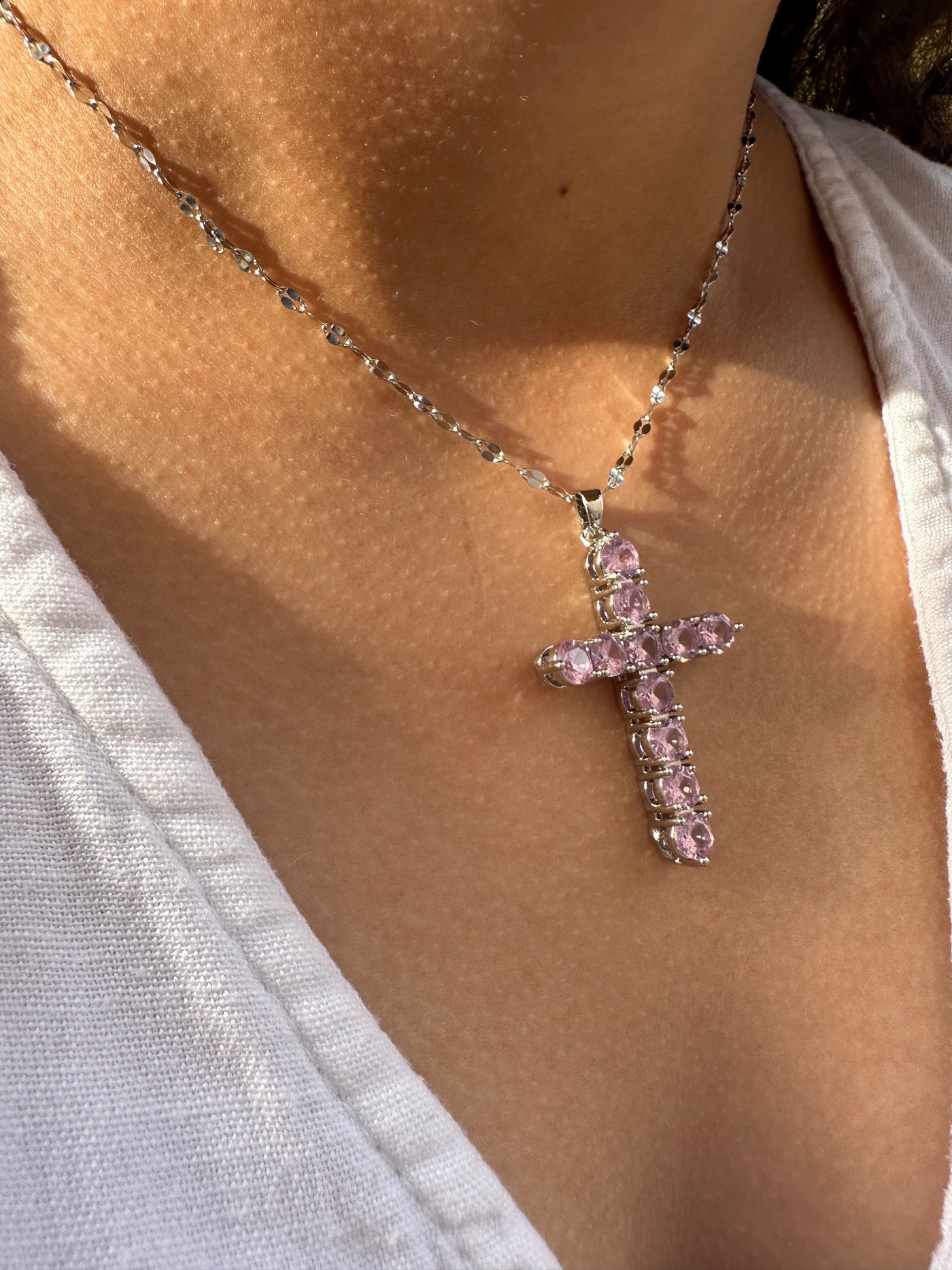 Cross Pink Zircon Necklace