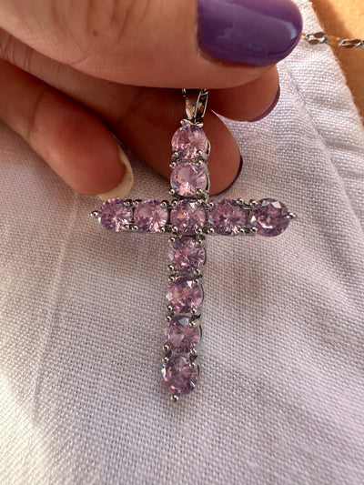 Cross Pink Zircon Necklace