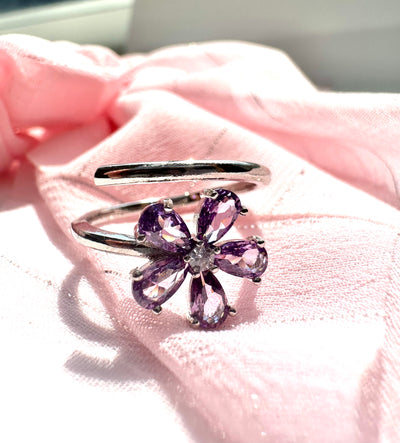 Purple Flower Silver Ring