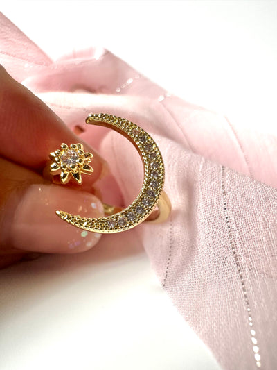 Moon and Star Open Ring