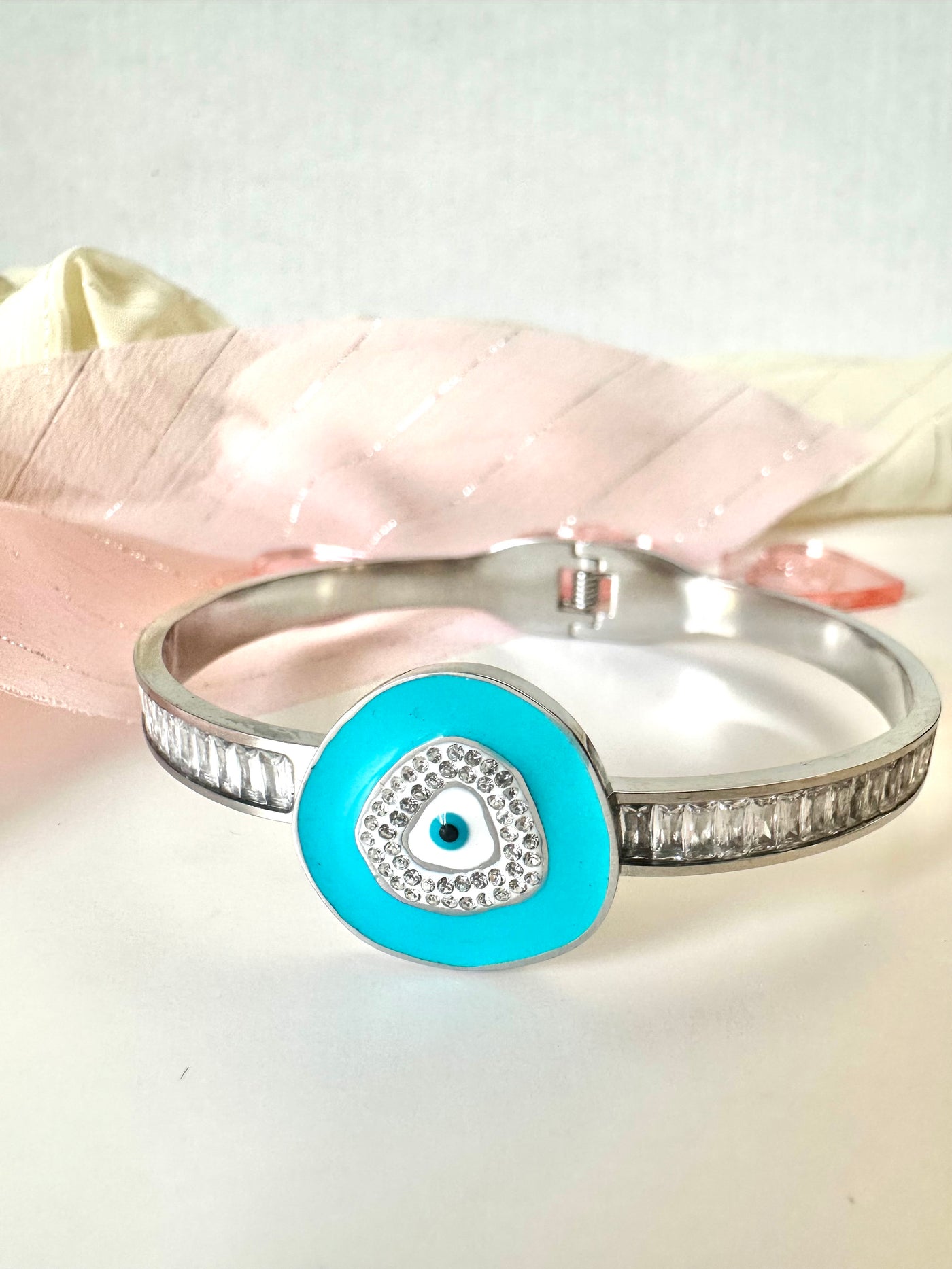 Silver Eye Bangle Bracelet With Zircons