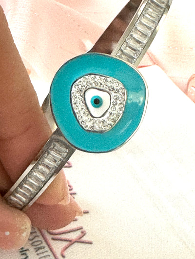 Silver Eye Bangle Bracelet With Zircons