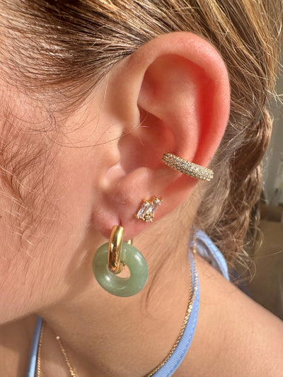 Gold Jade Stone Hoops Earring