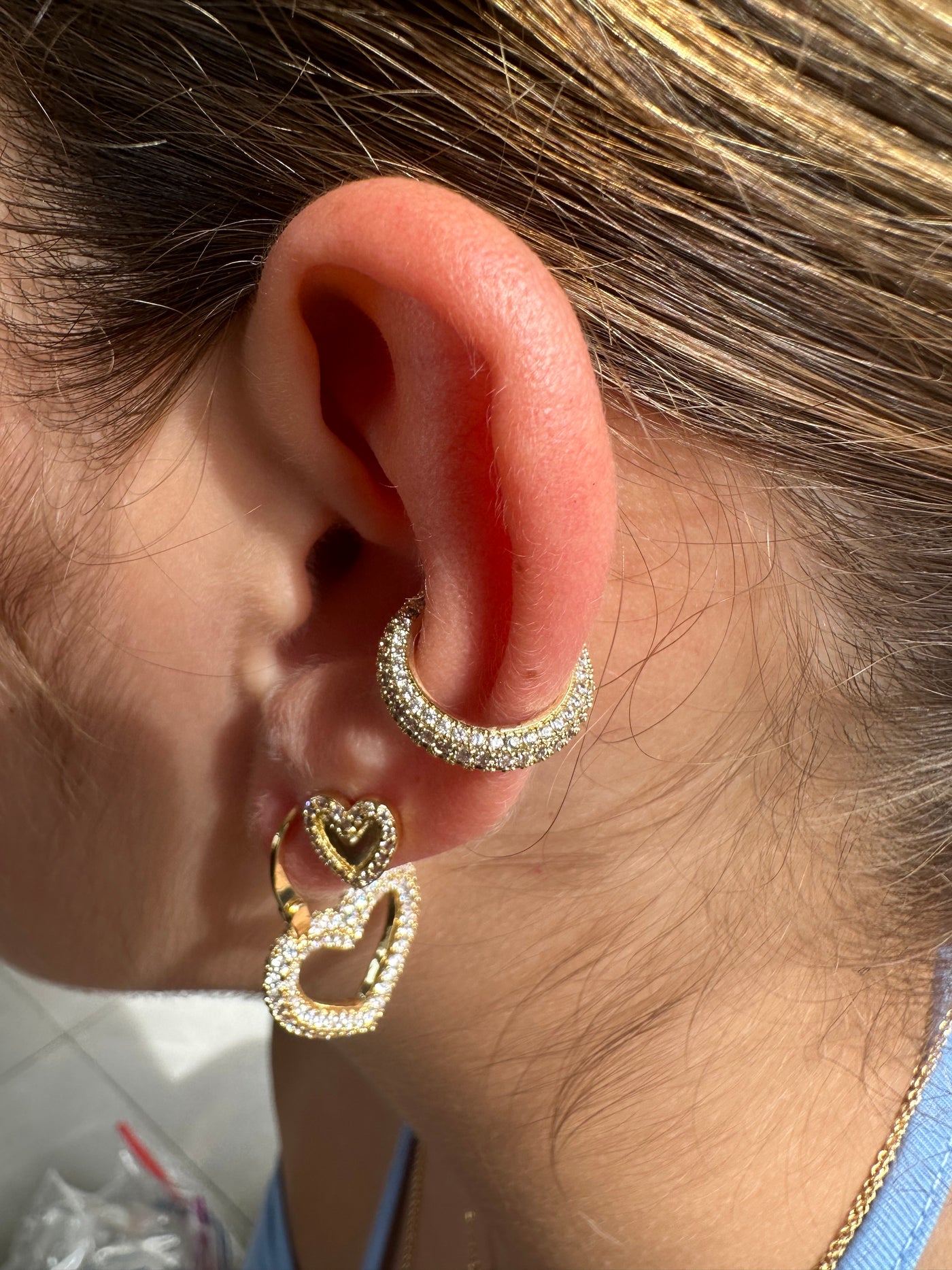 Gold and Silver Heart Hoops Earring