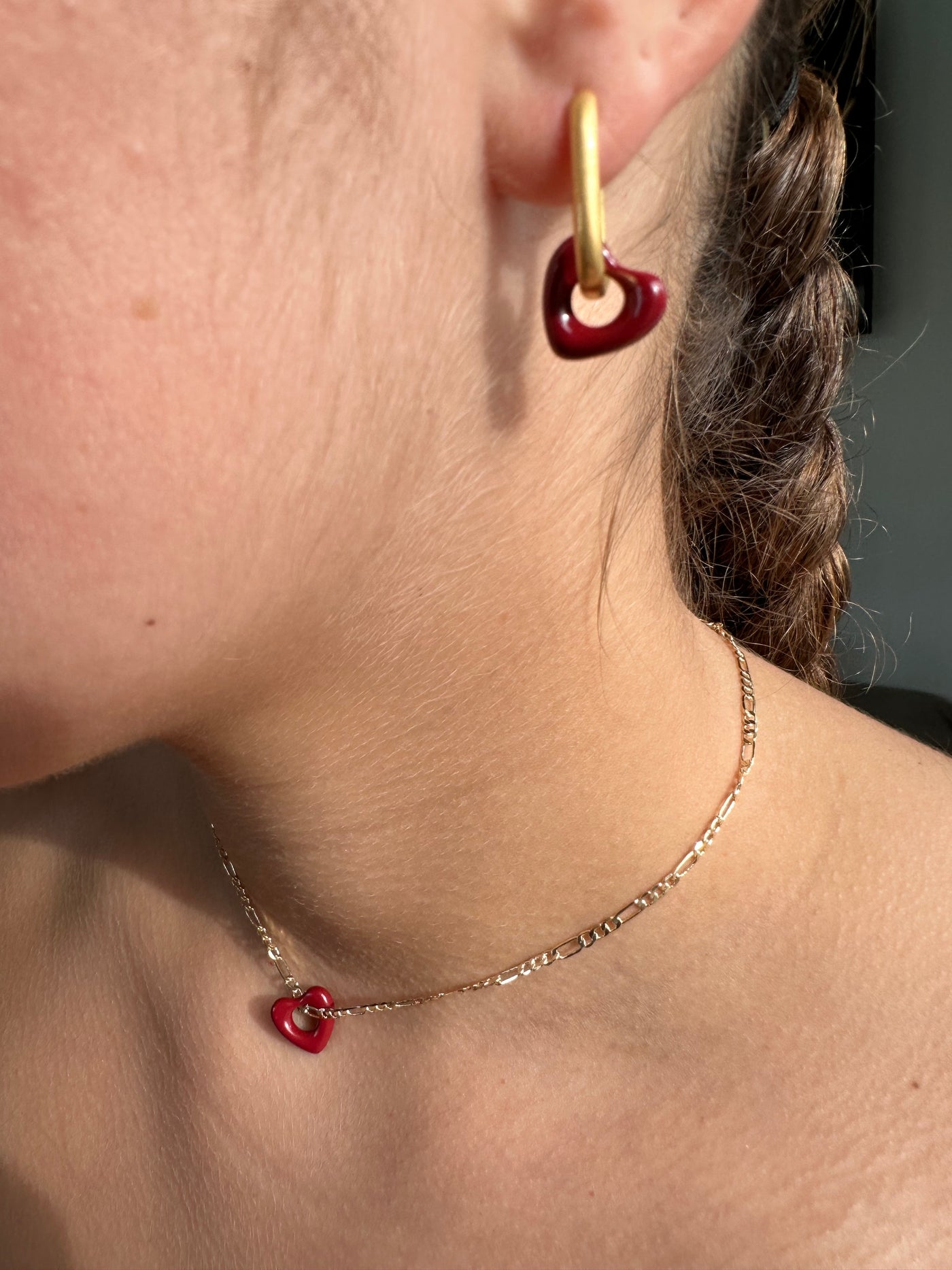 Red Heart Necklace and Earrings Set