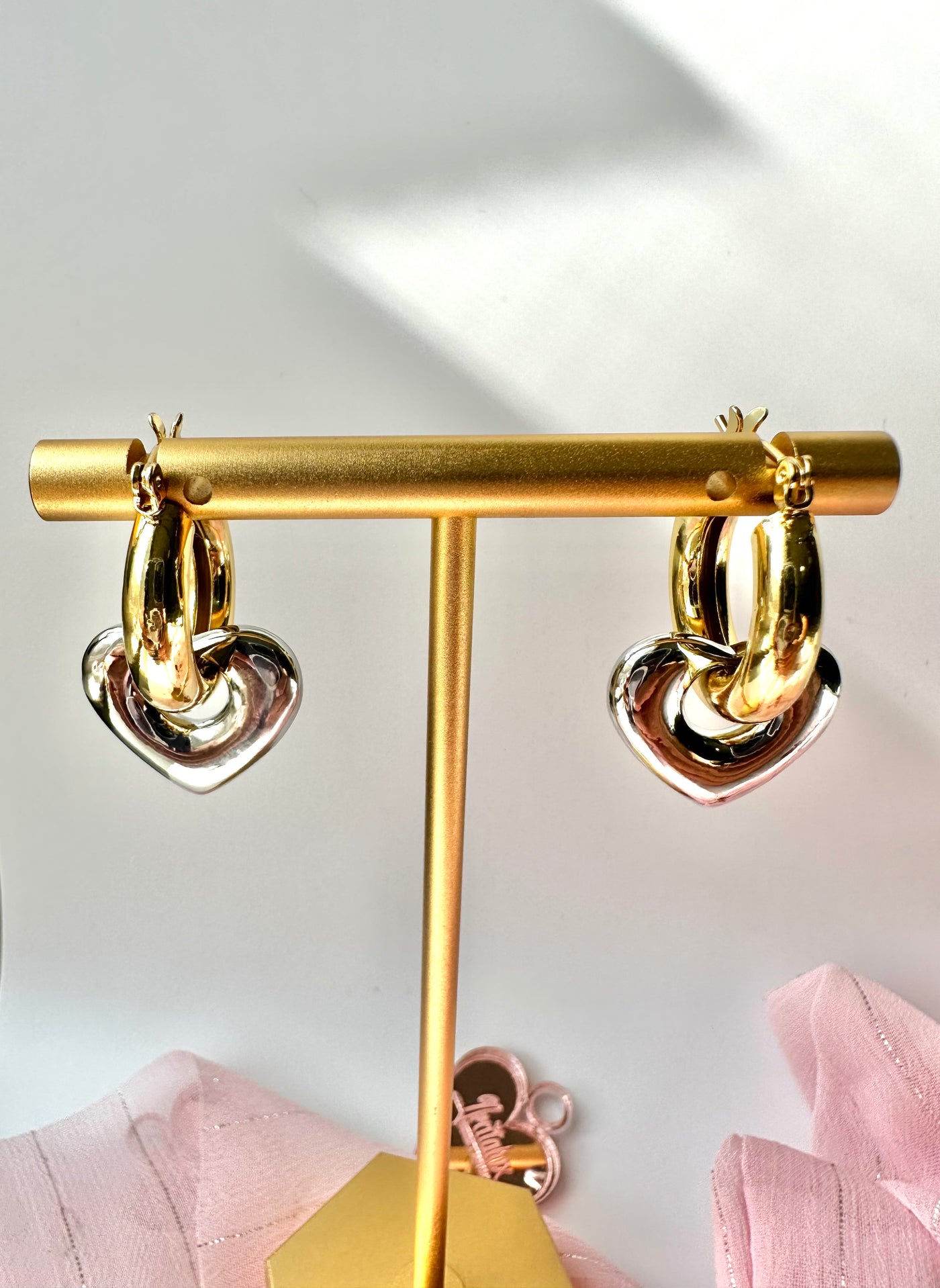 Gold Hoops with Silver Heart Earring