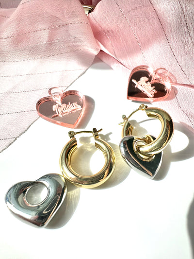 Gold Hoops with Silver Heart Earring