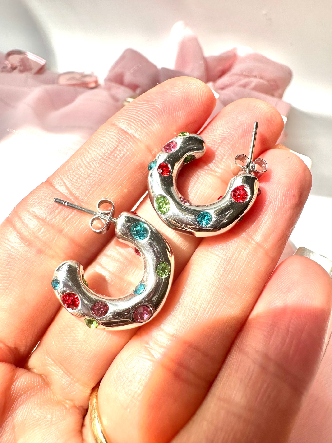 Silver Colors Hoops Earring