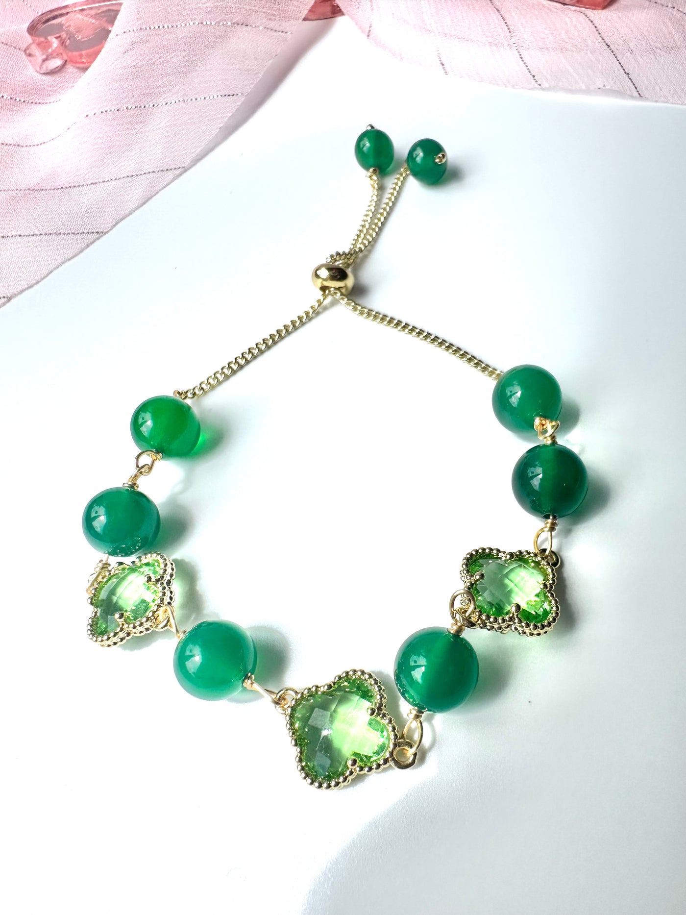 Lucky Green Clover Agate Handmade Bracelet