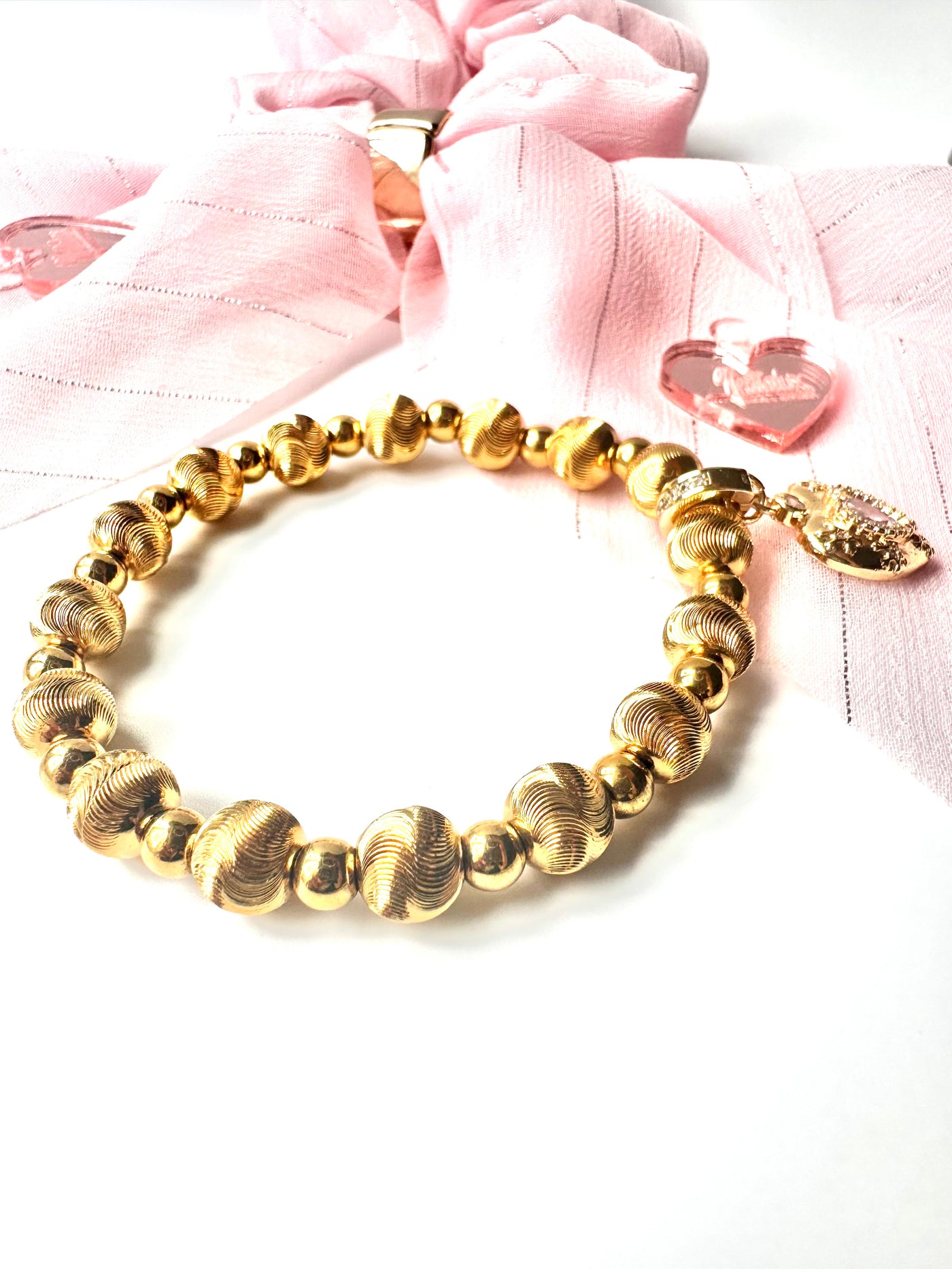 Gold Beads Bracelet with Removable Heart Pendat