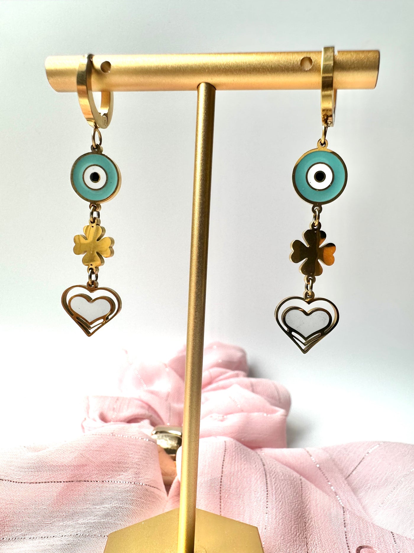 Eye Clover and Heart Earring