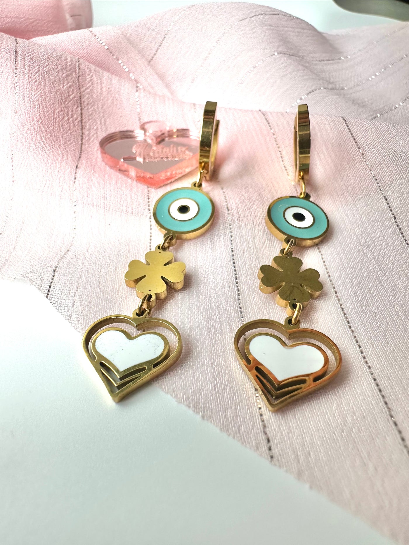 Eye Clover and Heart Earring