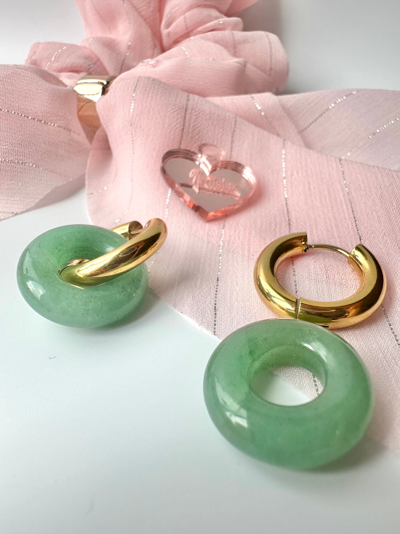 Gold Jade Stone Hoops Earring