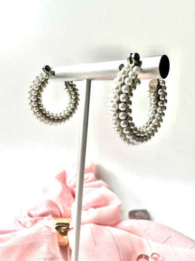 Silver and Gold Pearl Hoops