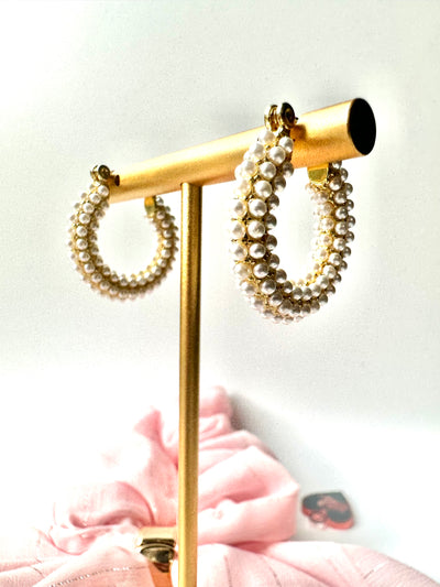 Silver and Gold Pearl Hoops