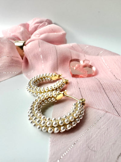 Silver and Gold Pearl Hoops