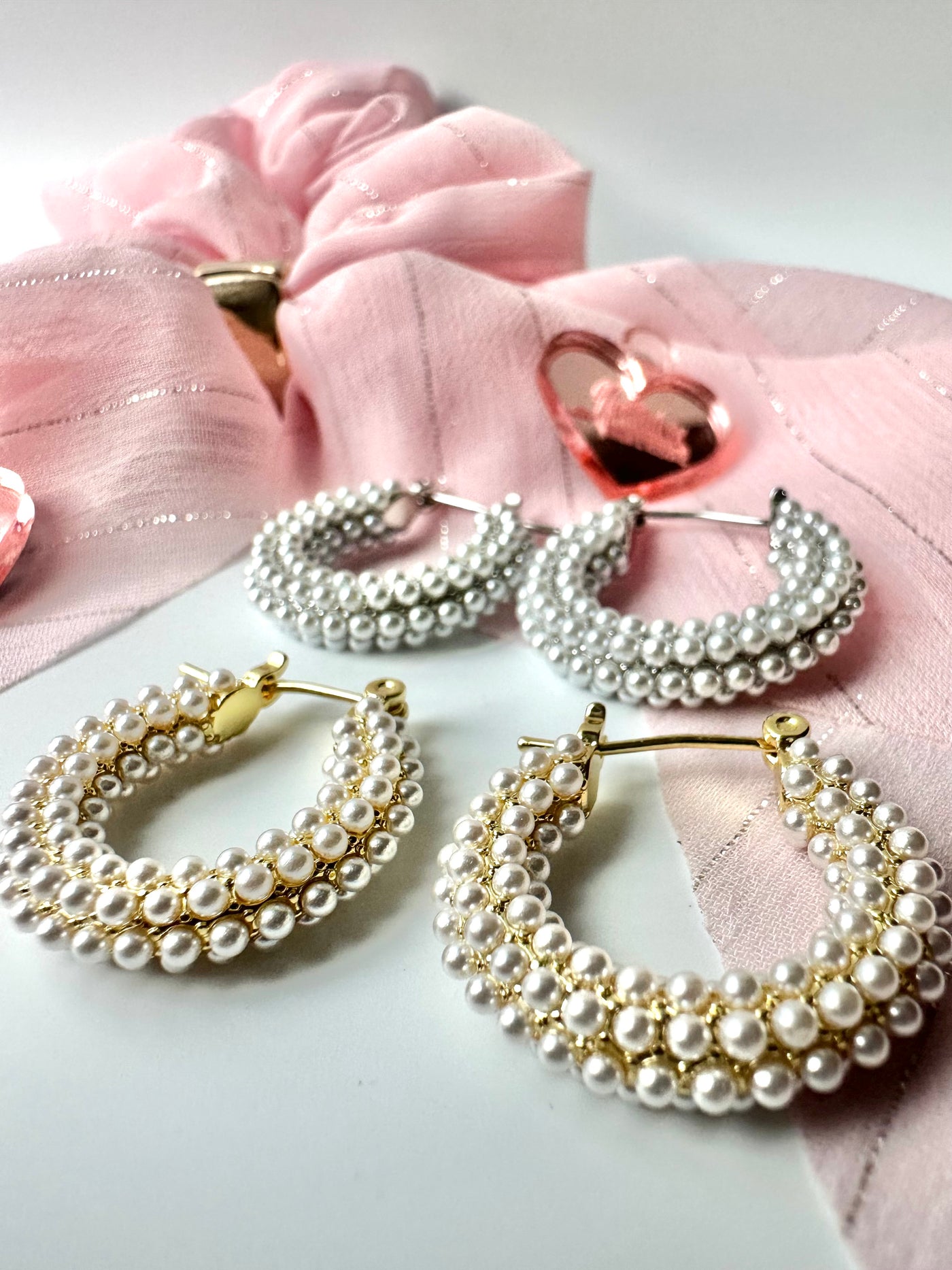 Silver and Gold Pearl Hoops