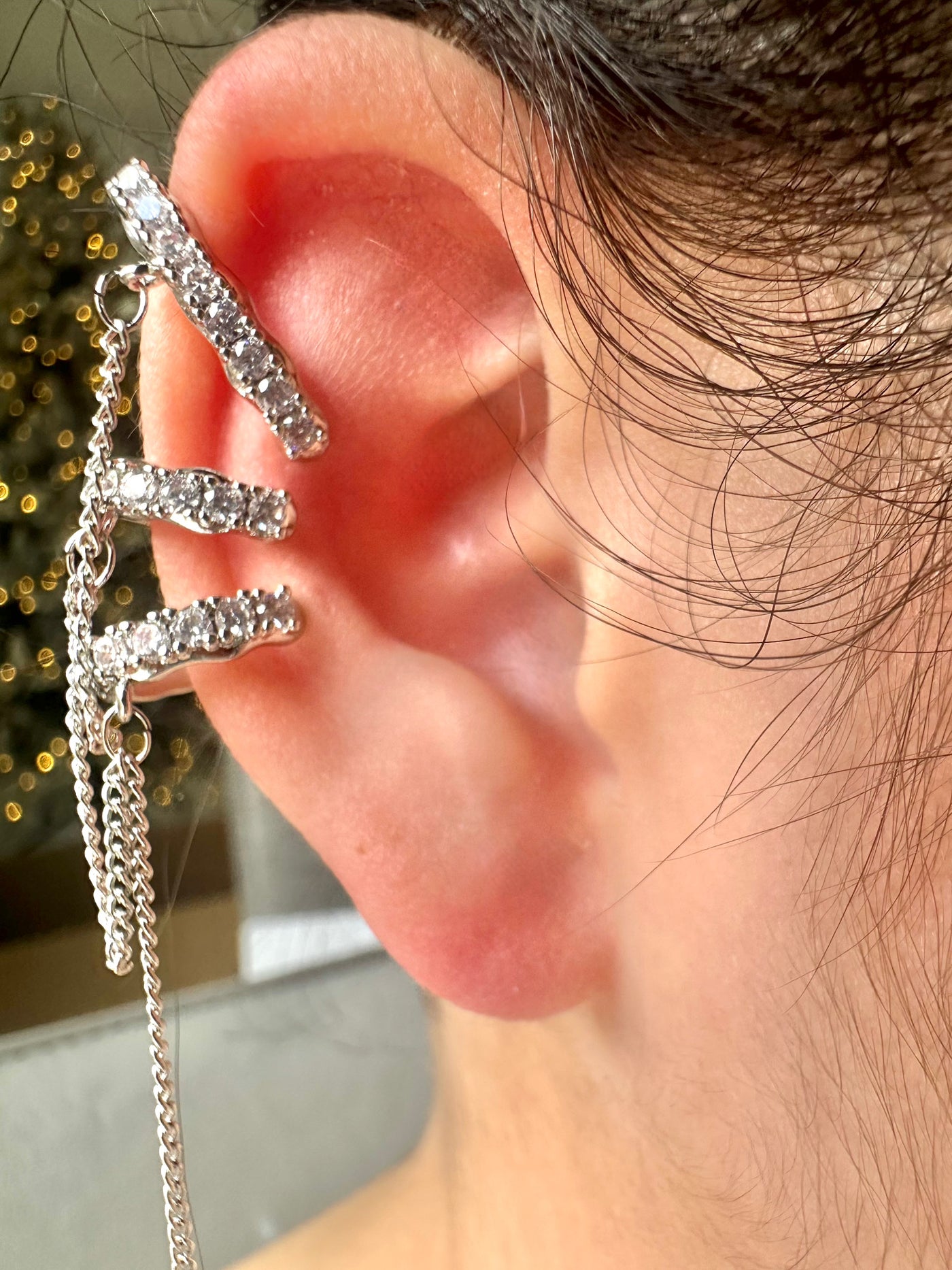 THREE RING ZIRCONIA EAR CUFF EARRINGS