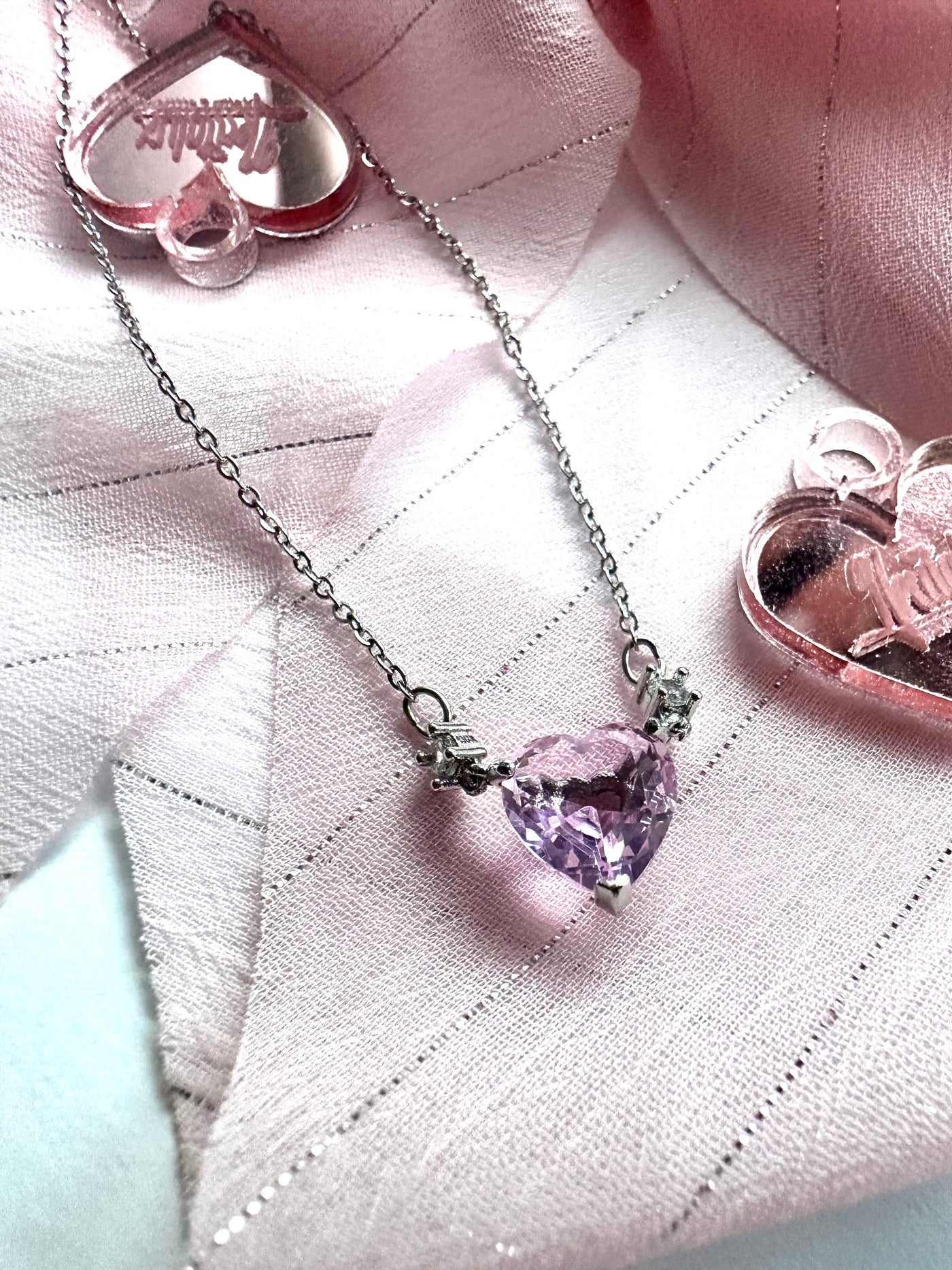 Pink Heart Silver Necklace