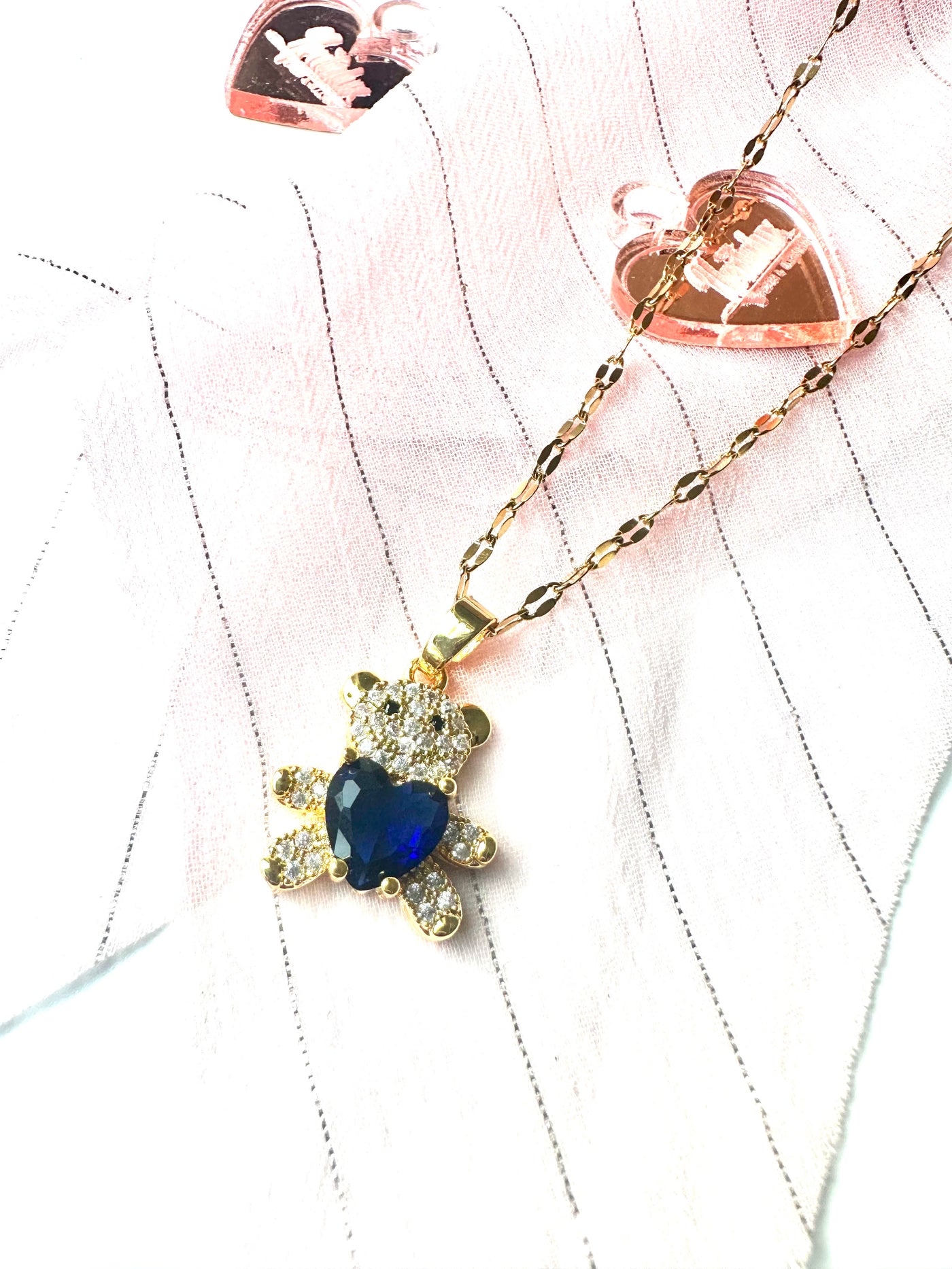 Bear Necklace Blue and Pink