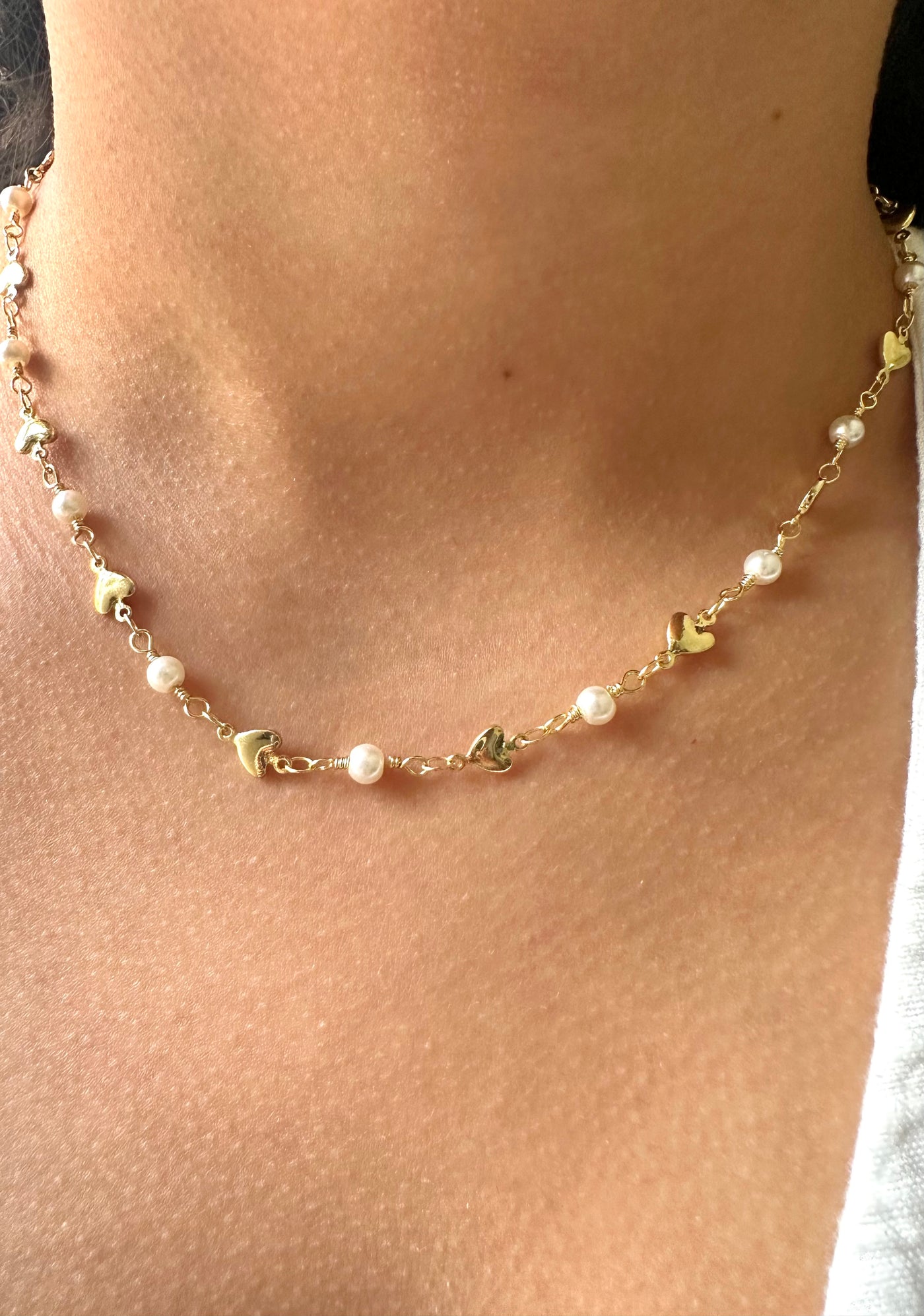 Hearts and Pearls Gold Necklace