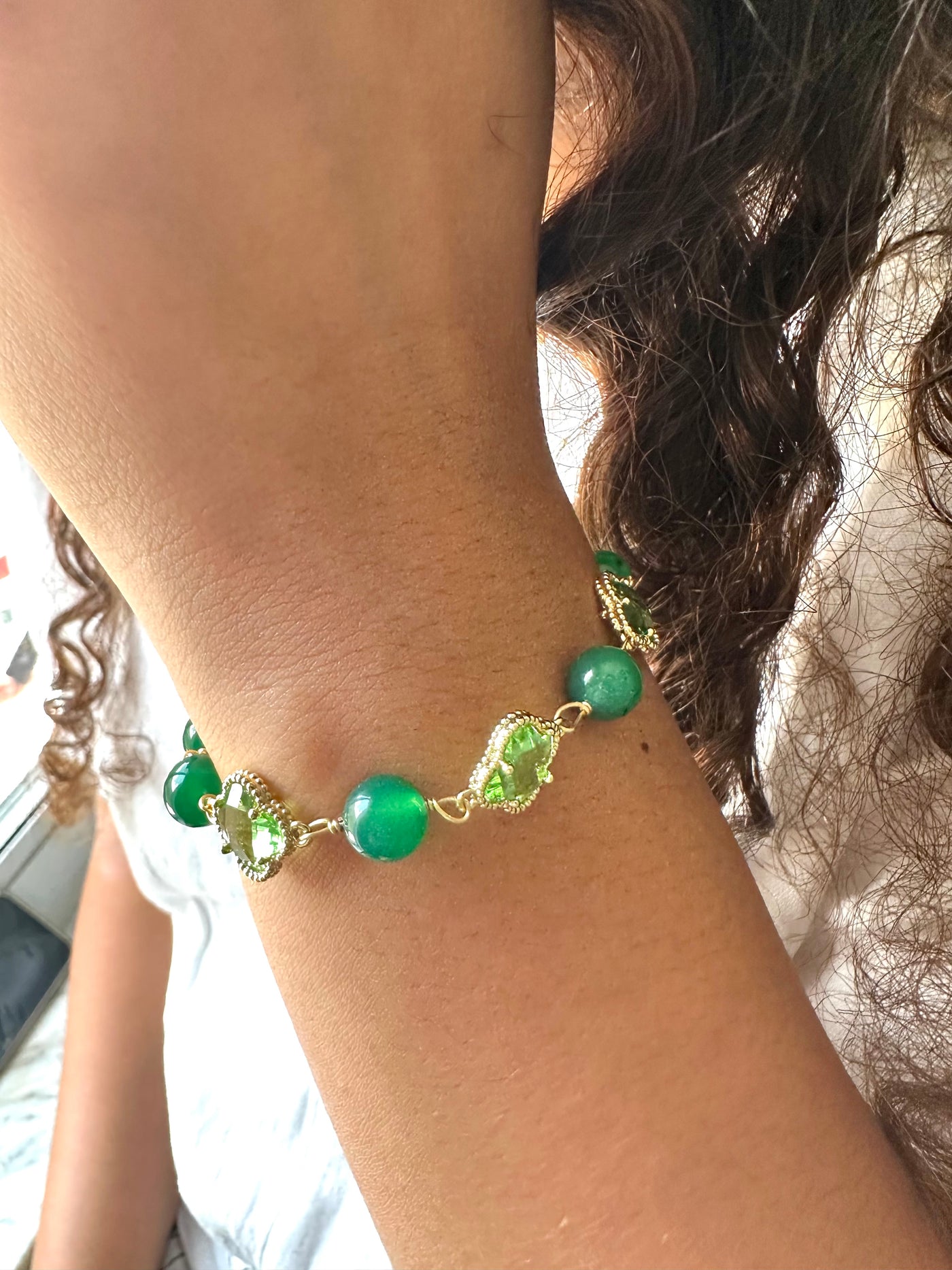 Lucky Green Clover Agate Handmade Bracelet