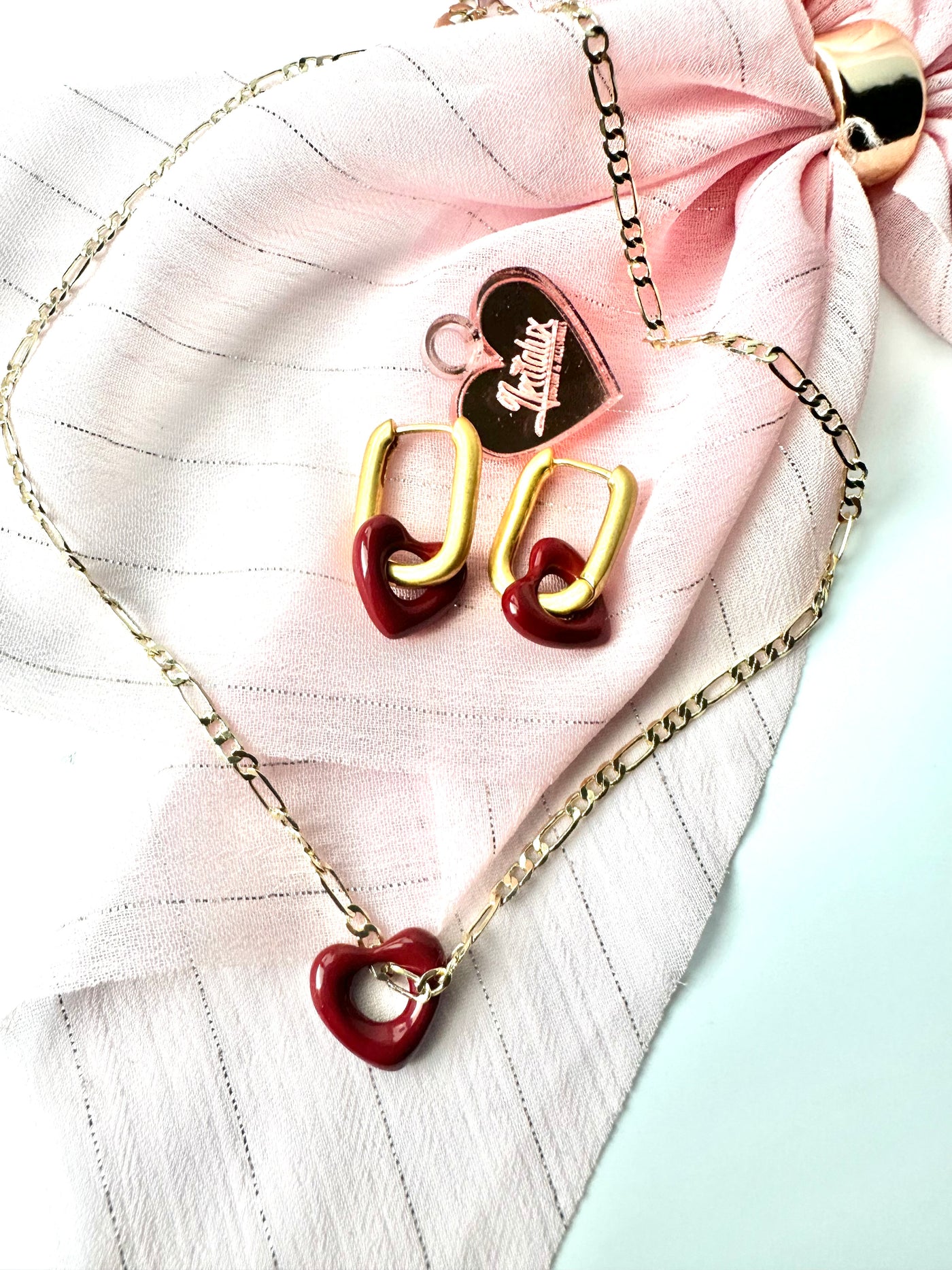 Red Heart Necklace and Earrings Set