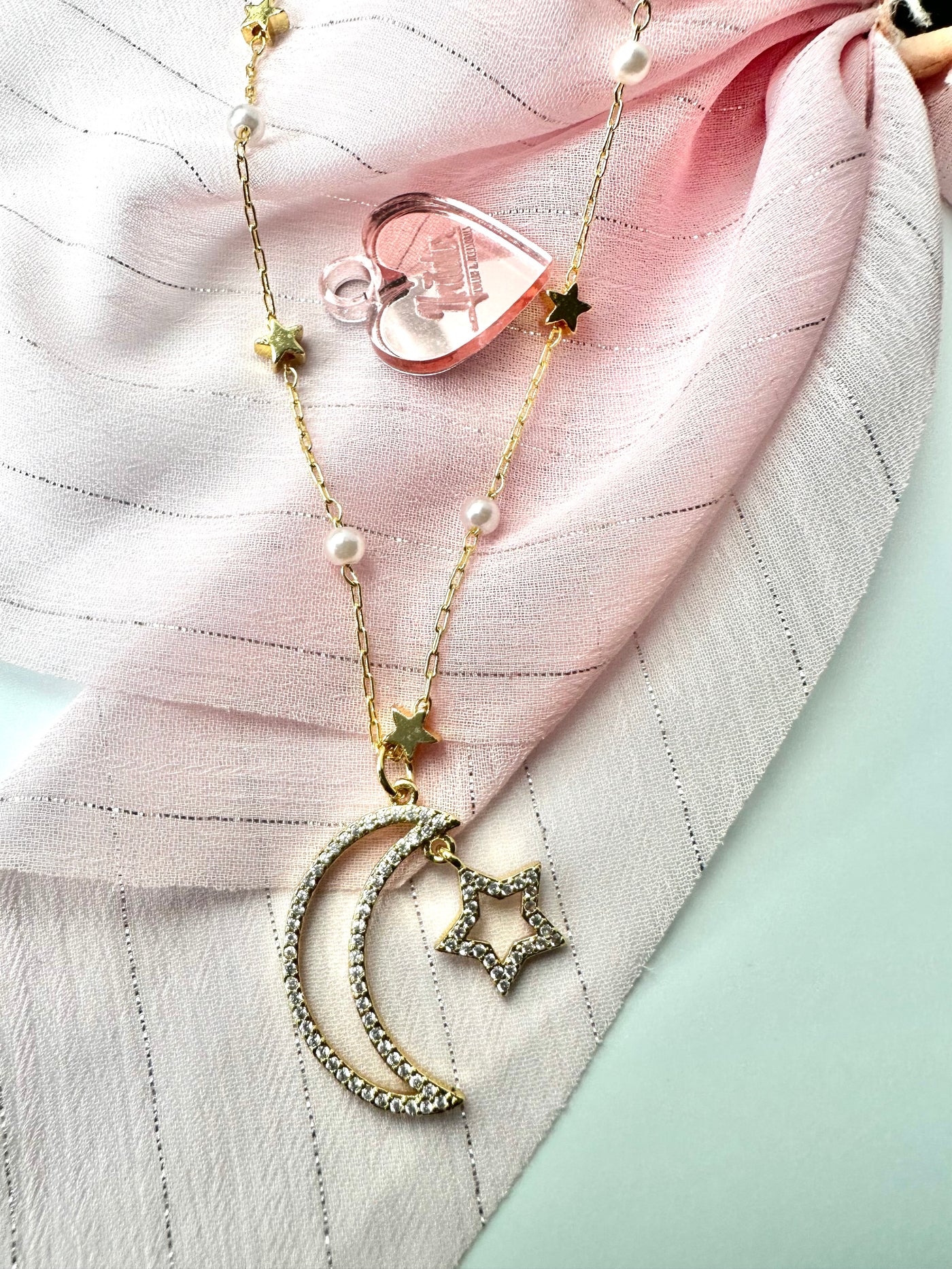 Moon and Star Pearl Necklace