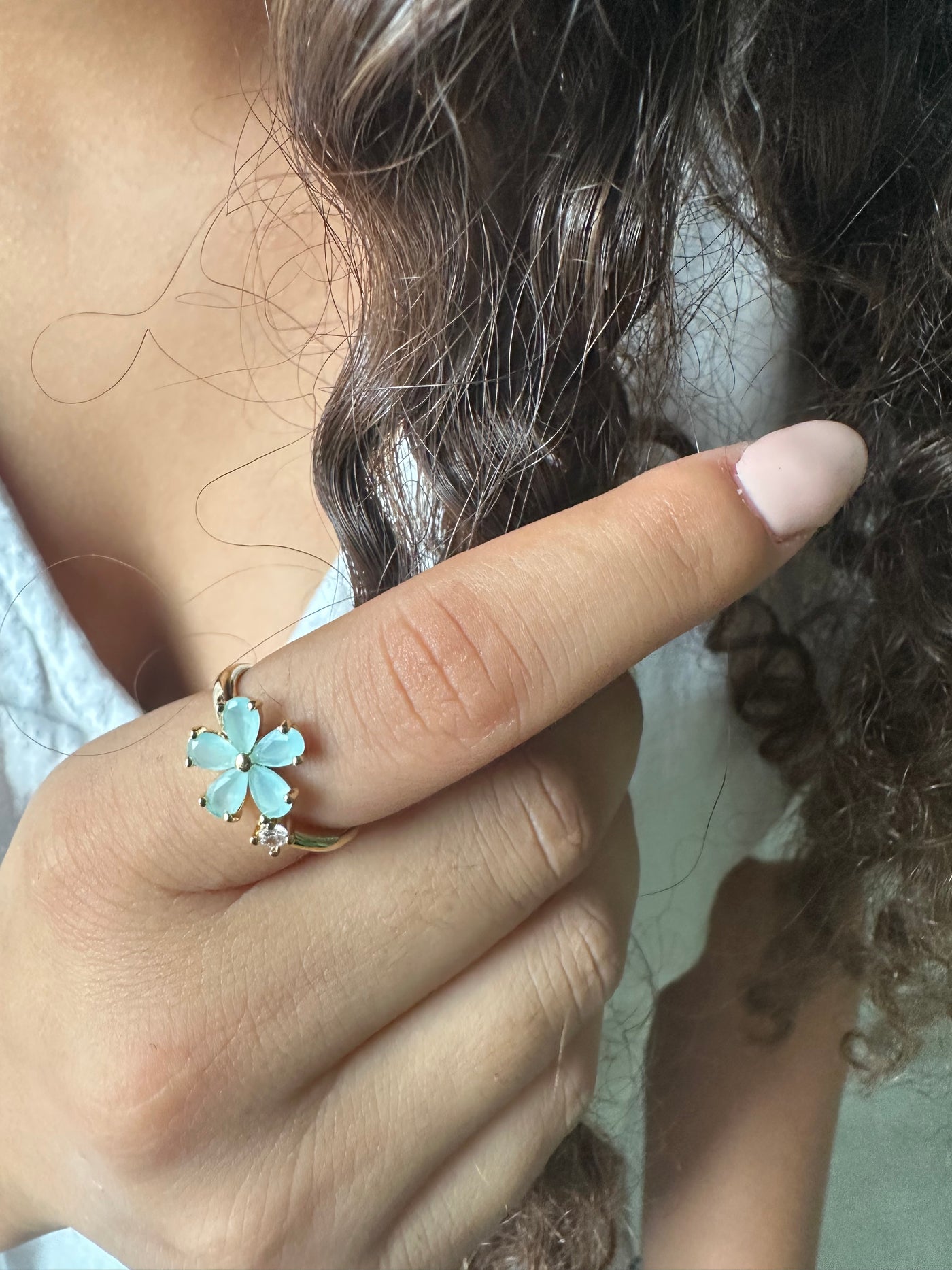 Jade Stone Flower Ring