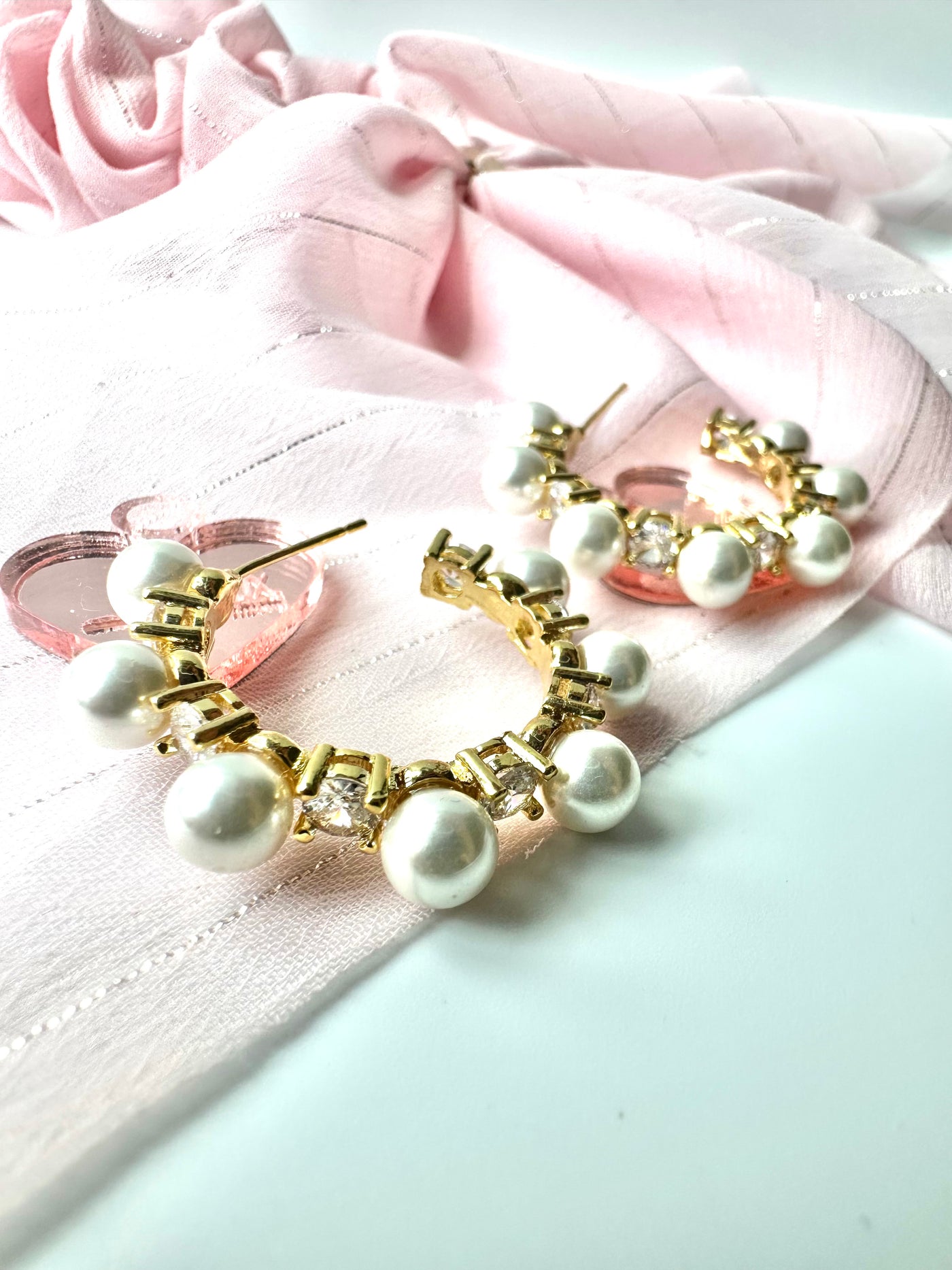 Pearls Half Hoops Earrings