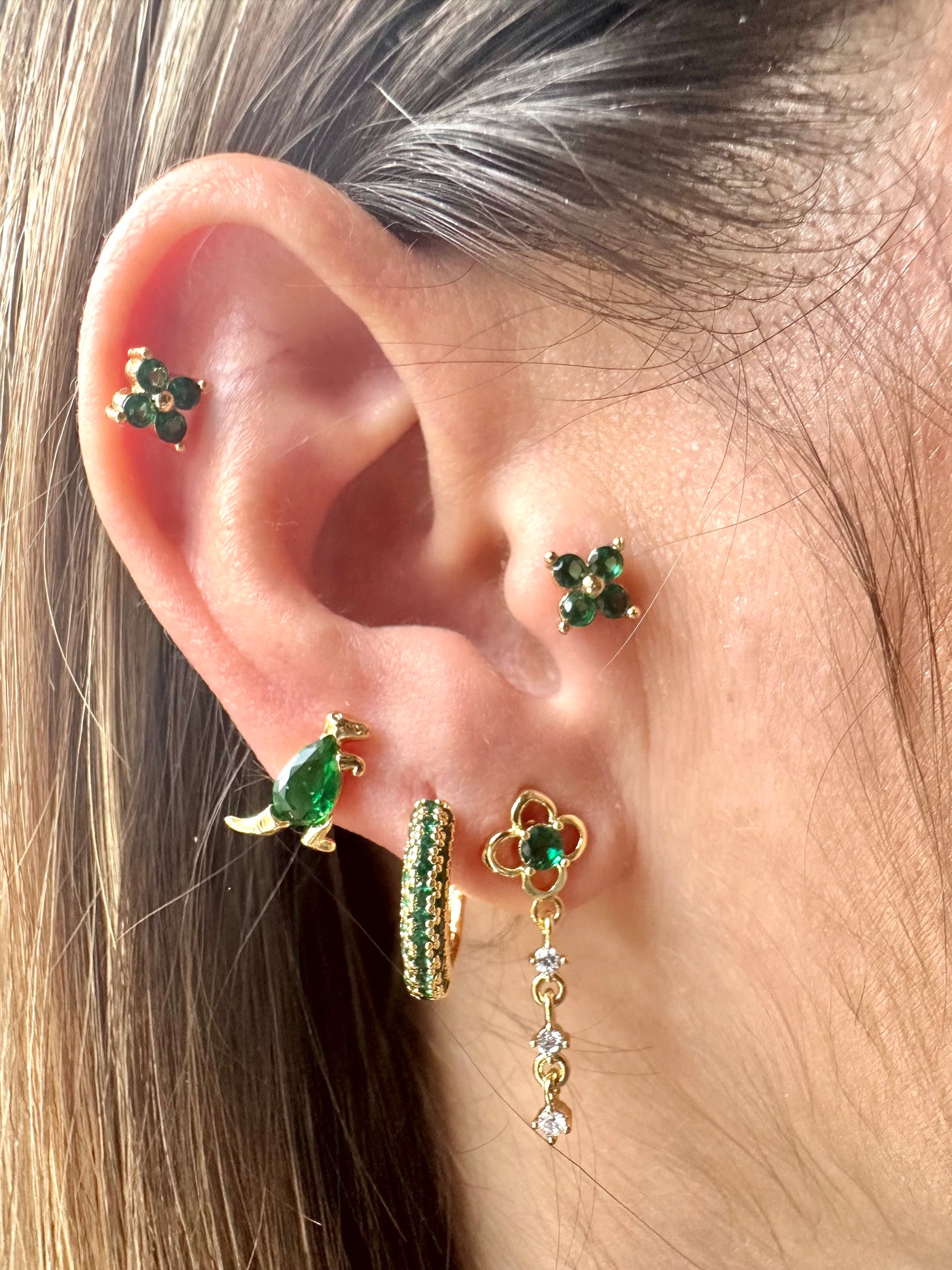 Green Flowers and Dinosaurs Collection Earrings Set