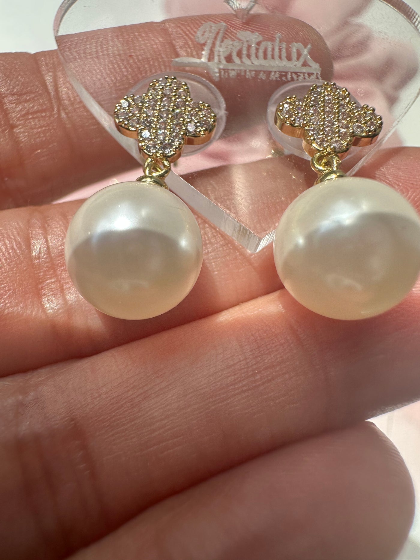 Clover Zirconia Drop Pearl Earrings