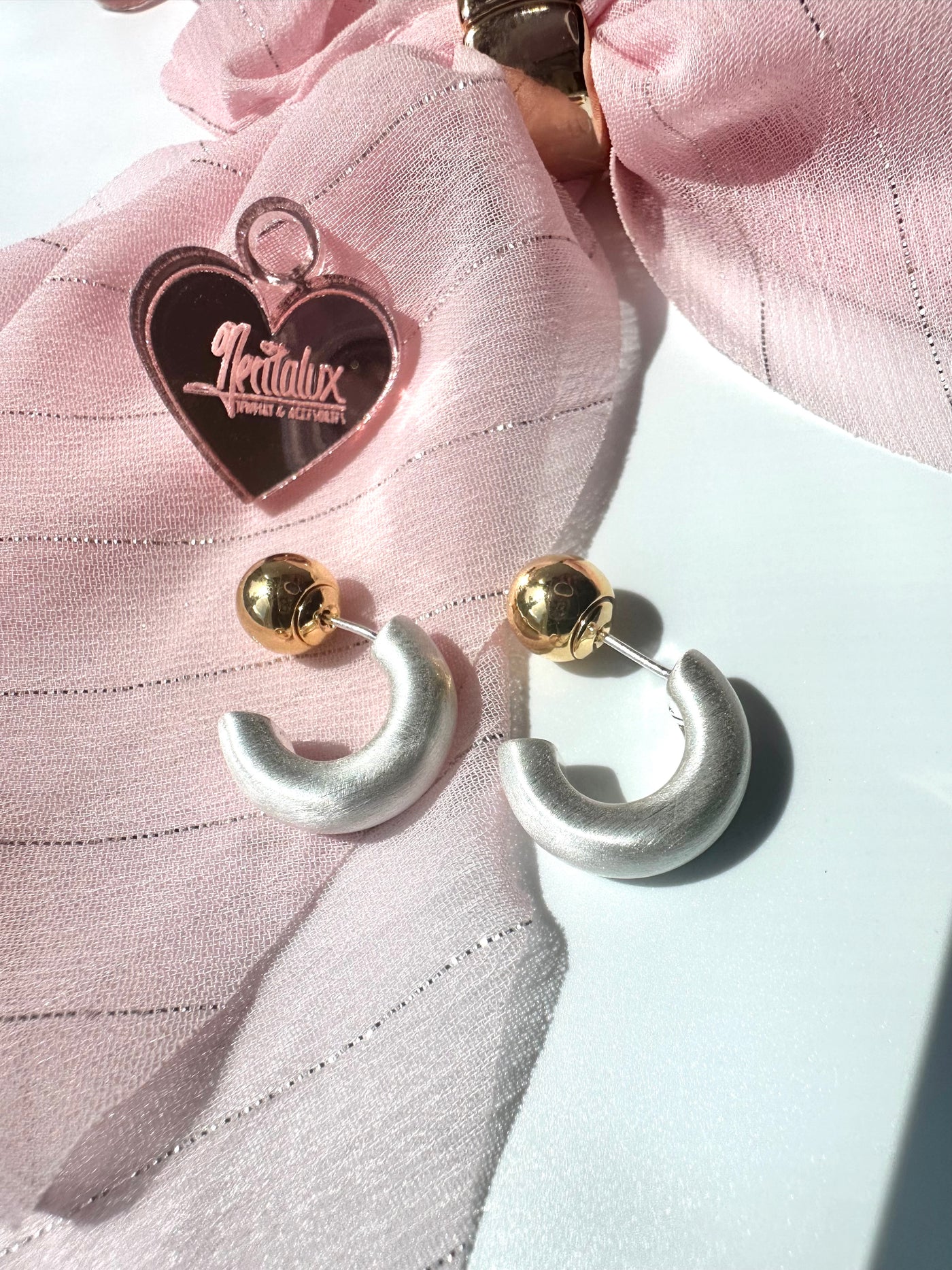 White Half Hoops Earrings