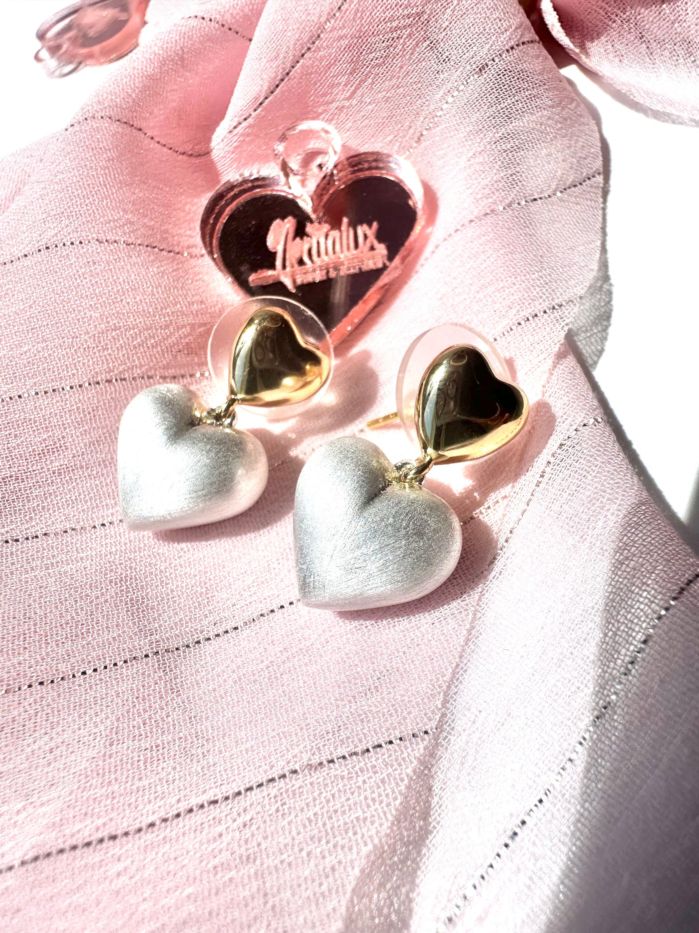 Gold and White Heart Earrings