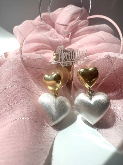 Gold and White Heart Earrings