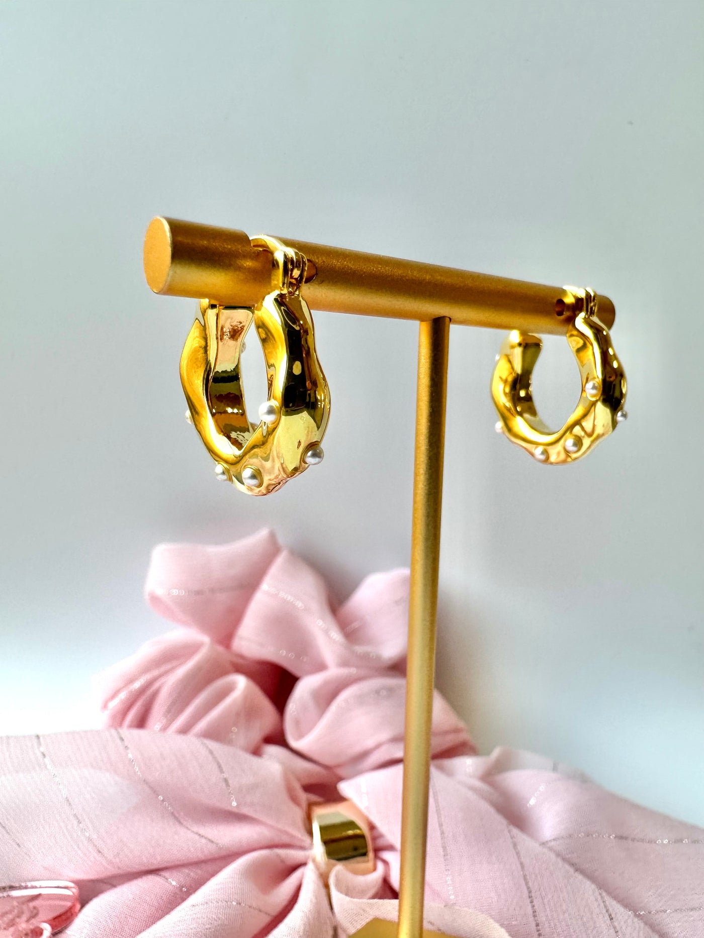 Gold Hoops with Pearls Earrings