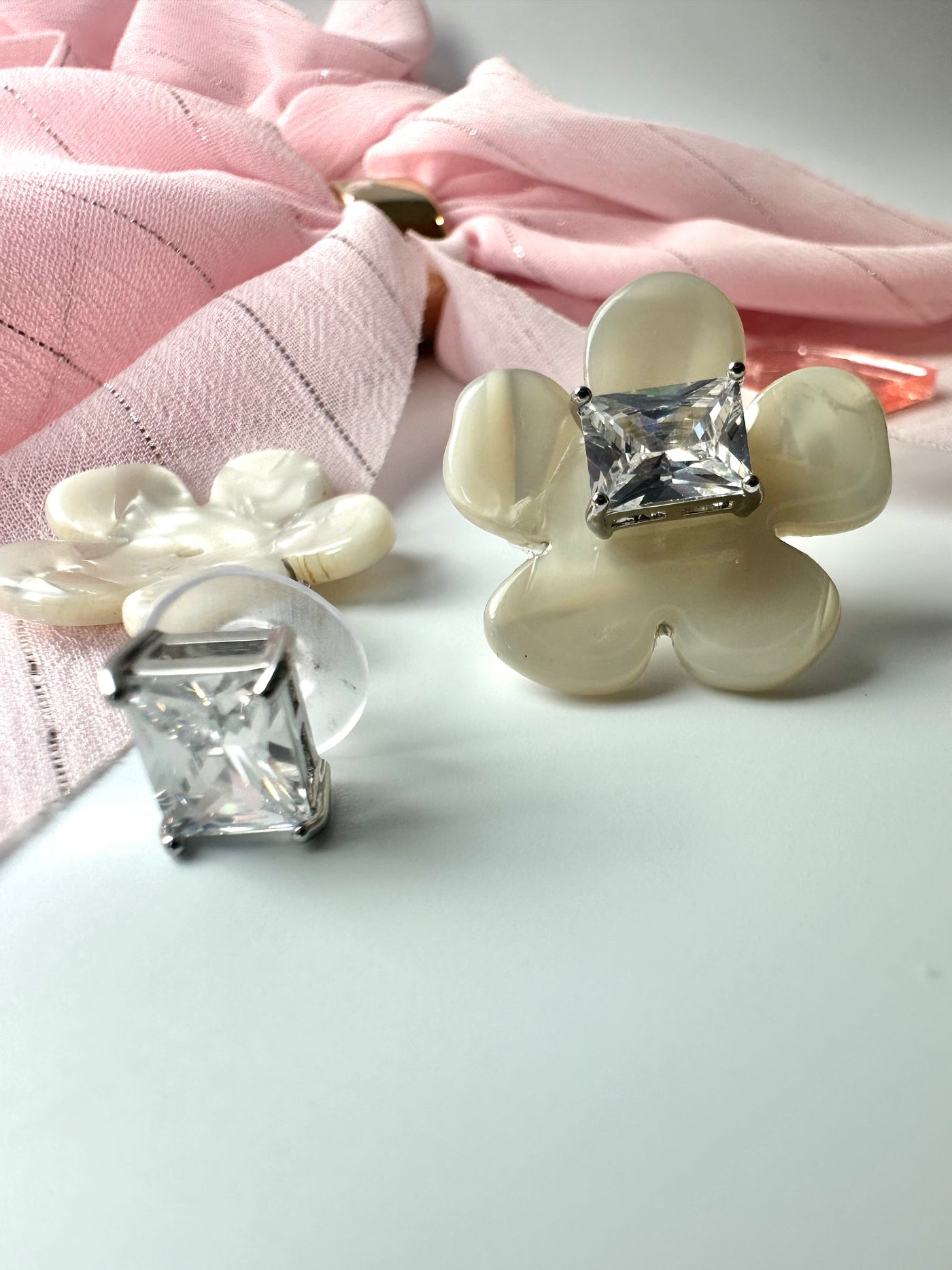 Removable White Zirconia Flower Earrings